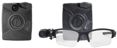 Axon Body and Axon Flex body-worn cameras (L to R) by TASER International.