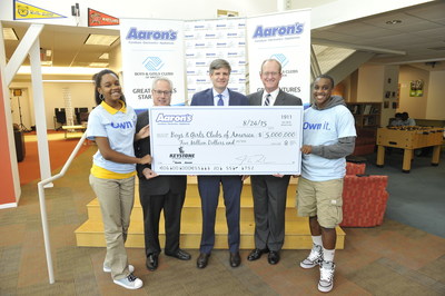 Aaron's, Inc. on Monday announced a three-year, $5 million partnership with Boys & Girls Clubs of America. Pictured Left to Right:  Keyanta Embden, Keystone Club teen; Sam Olens, Attorney General of Georgia; John Robinson, CEO of Aaron's; Robbie Kamerschen, General Counsel of Aaron's; and Dequayvious Mosely, Keystone Club teen member.
