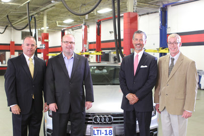 Lincoln Tech announces its selection as a Premium Plus Career Training Partner by Audi of America, providing manufacturer-specific training for its students. Pictured from left to right are Jon Branch, Audi Senior Manager Region Aftersales; Matt Shepanek, Audi National Manager Technical & Collision Training; Scott Shaw, Lincoln Tech President & CEO; Jay Rasmussen, Lincoln Tech Mahwah Campus President.