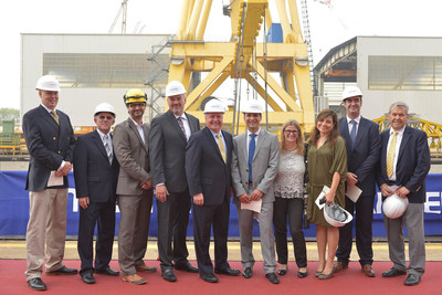 Various executives from Fincantieri and Seabourn celebrated the keel laying ceremony in Marghera, Italy on Sept. 15, 2015.