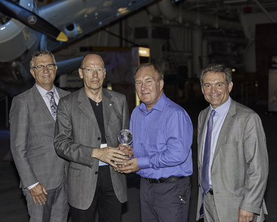 ADVA Optical Networking's Klaus Grobe and Michael Huthart were awarded QuEST Forum's First Annual Sustainability Award for Most Improved by QuEST Forum Chair, Steve Pickett, and CEO, Fraser Pajak. ADVA received the award during QuEST Forum's Executive Board dinner and reception on Monday evening during the Americas Best Practices Conference at the USS Midway.