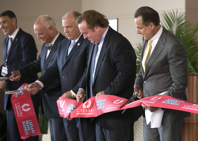 Caesars Entertainment officially opened Harrah's Atlantic City Waterfront Conference Center on Thursday, September 17th with a ribbon cutting ceremony. L-R: Michael Massari, Senior Vice President for National Meetings and Events, Caesars Entertainment; Mayor Donald A. Guardian (R), Mayor of Atlantic City; Senator Stephen M. Sweeney (D), Senate President, New Jersey's Third Legislative District; Gary Loveman, Caesars Entertainment Chairman; Mark Frissora, Caesars Entertainment President and CEO
