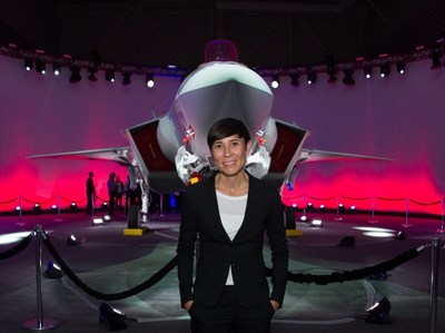 Norwegian Minister of Defence, Her Excellency Ine Eriksen Soreide, with the Norwegian Armed Force's first F-35A Lightning II, known as AM-1, at the Lockheed Martin F-35 production facility in Fort Worth, Texas. The rollout marks an important production milestone for the F-35 program and the future of Norway's national defense. Lockheed Martin photo.