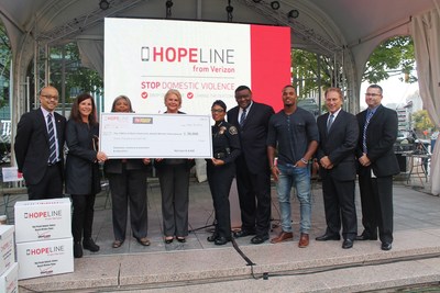 Leaders at Verizon's Rally For Hope in Detroit celebrate $100,000 in HopeLine grants to domestic violence organizations across Michigan.