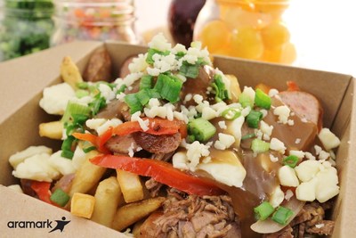 The Toronto Poutine (with hand-pulled, 12 hour braised beef short ribs, peameal sausage and smoked farmers sausage), created by Aramark Executive Chef at the Rogers Centre, Elizabeth Rivasplata, is just one of the new menu items Aramark is introducing for the 2015 MLB playoffs.