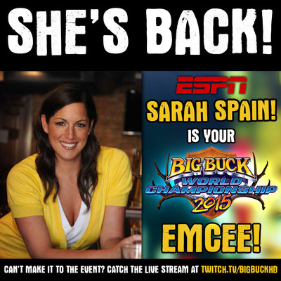 ESPN radio show host and personality, Sarah Spain, is back to host 2015Big Buck World Championship at the Hard Rock Cafe Chicago, streaming LIVEon Twitch TV!