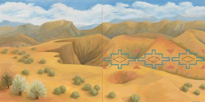 Kay WalkingStick (Cherokee, b. 1935), New Mexico Desert, 2011. Oil on wood panel, 40 x 80 x 2 in. Purchased through a special gift from the Louise Ann Williams Endowment, 2013. Photo by Ernest Amoroso, NMAI. (26/9250)