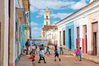 Children in front of San Juan Bautista in Remedios, Cuba--one of the cities Grand Circle Foundation will visit on its new People-to-People program in 2016.