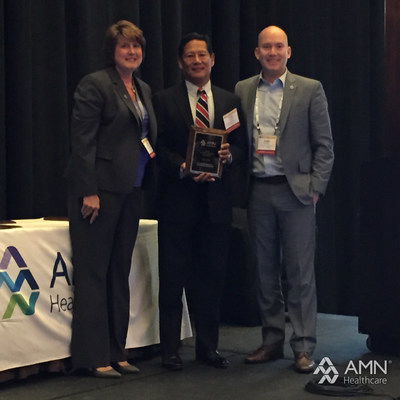 Ernie Bumatay, President of 24 Hour Medical Staffing Services, accepts the Associate Vendor Award for Largest Diverse Supplier