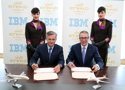 (left to right): Robert Webb, Etihad Airways' Chief Information and Technology Officer; and Martin Jetter, Senior Vice President, IBM Global Technology Services; sign $700M technology cloud, services agreement.
