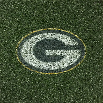 The turf pieces in Wisconsin are branded with the Green Bay Packers 