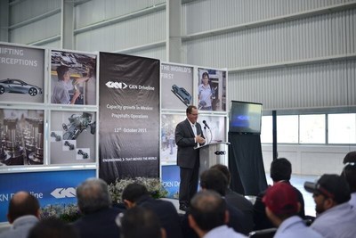 Robert Willig, GKN Driveline Americas President, addresses employees and attendees at the company's facility opening ceremony. The 12,000 square meter site - GKN Driveline's second plant in Villagran, based in the state of Guanajuato - will also Constant Velocity Joint machining facilities and a new propshaft painting line. The facility will produce up to one million propshafts per year and will serve customers including Audi, BMW, FCA, Ford, Honda, Mazda, Nissan and Volkswagen.