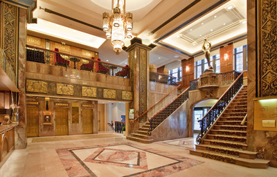 Arbor Lodging Partners has acquired Kansas City's historic Hotel Phillips. The hotel's dramatic art deco lobby is pictured. NVN Hotels is now the hotel's management company, as Arbor Lodging Partners launches an extensive renovation and property revival. Upon completion, the hotel will join the Curio Collection by Hilton, a collection of unique hotels appealing to travelers seeking local discovery.
