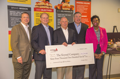 The Krystal® Company, known as the oldest quick service restaurant chain in the South, is working to be more sustainable through initiatives such as upgrading fixtures to energy-efficient LEDs. On Oct.16, Georgia Power joined Krystal® leaders to present Krystal®  with a $64,000+ rebate check for the completion of upgrades.