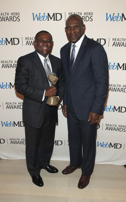 WebMD Health Hero Scientist Award Winner Dr. Bennet I. Omalu and Harry Carson Attend the WebMD Health Hero Awards Gala at TimesCenter on November 5, 2015