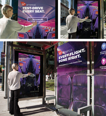 A bus shelter in San Francisco featuring the new Virgin America Google "Seat View" advertising campaign