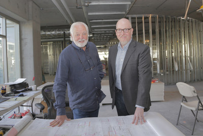 Agency chairman, Joe Phelps, left, and newly appointed president, Ed Chambliss, review plansfor Phelps' new offices. After outgrowing the largest agency-owned building in Los Angeles, Phelps has signed a 10-year lease at The Bluffs in Playa Vista.