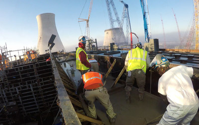 Workers safely complete the 15-hour continuous concrete pour for the Vogtle Unit 3 "turbine tabletop."