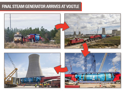 Final 1.3 million-pound steam generator arrives at the Plant Vogtle nuclear power construction site.