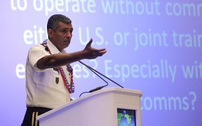 Gen. Vincent K. Brooks, USA, commander, U.S. Army Pacific, discusses how the Army trains to operate in a degraded communications environment during his keynote address at TechNet Asia-Pacific 2015.