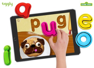 Sesame Street Alphabet Kitchen app interacting with Tiggly Words connected toys