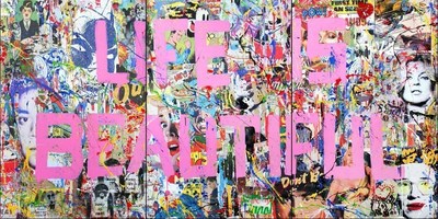 Mr. Brainwash (B. 1966 - ); Life is Beautiful Mural, 2015; Mixed Media on Canvas; 72 x 144 inches