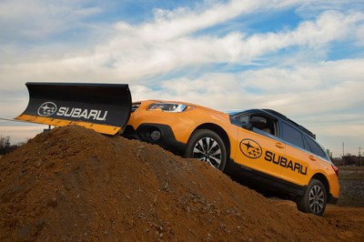 Subaru of America, Inc. breaks ground on its future home in Camden, NJ via a Subaru Outback with attached plow.