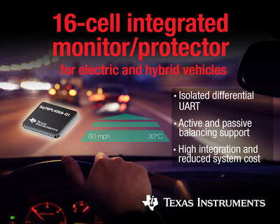 TI delivers first 16-cell integrated Li-ion monitor and protector for hybrids, electric vehicles and grid storage