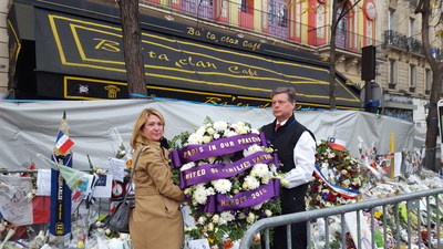 Hamilton Peterson and Patricia Lewis laid a wreath at The Bataclan in Paris