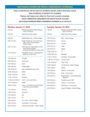 2016 NAIAS Press Conference Schedule