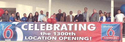 The 1,300th Motel 6 in Bakersfield, CA opening group photo including property team members, G6 Hospitality and the Franchisee, Harshad Patel. Pictured Left to Right: Manny Patel, Maria Hernandez, Gloria Rodriguez, Blanca Montoya, Angelica Vega, Nick Patel (GM), Mario Esparaza, Maria Villegas, Curt Eiffert, Renee Swoger, Harshad Patel (Owner), Dustin Martin, Gabe Borquez, Loyal Gonzales, Mauricio, Veronica Angel, Cesar, Leticia Huerta, Gustavo Rodriguez, Hugo Lopez.