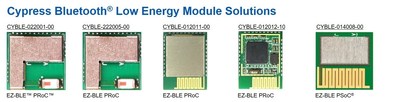 Pictured is Cypress Semiconductor's portfolio of easy-to-use, highly integrated Bluetooth Low Energy modules, which reduce time-to-market for a broad range of wireless applications.