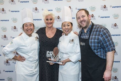Food Network Chef Anne Burrell with the winning team of PepsiCo's Game Day Grub Match