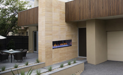 A new kind of outdoor fireplace, the Heat & Glo Palazzo features a clean, linear design that provides a contemporary focal point in an outdoor setting. The ability to install finishing material up to the firebox opening creates a unique frameless look that is built to last with marine-grade stainless steel. The industry's first remote-controlled Power Screen moves up and down for a seamless look that's both safe and easy to use, and keeps debris out of the fireplace.