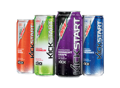 MTN DEW KICKSTART expands product lineup with introduction of four bold new flavors - Midnight Grape, Watermelon, Blueberry Pomegranate and Blood Orange.