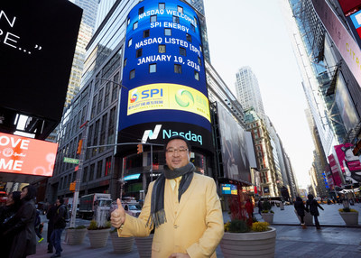 SPI Energy's Chairman Xiaofeng Peng celebrates his company's listing on the Nasdaq Stock Market on January 19, 2016.