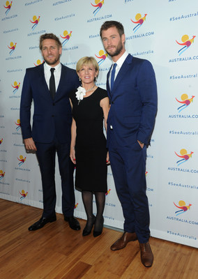 Chef Curtis Stone, Hon. Julie Bishop, the Australian Minister for Foreign Affairs, and Chris Hemsworth attend an event where Chris Hemsworth was named the new global ambassador for Tourism Australia's "There's Nothing Like Australia" Coastal and Aquatic campaign, showcasing the country's world-class beaches, aquatic and coastal experiences, during an event on the eve of Australia Day, Monday, Jan. 25, 2016, in New York.  (Photo by Diane Bondareff/Invision for Tourism Australia/AP Images)