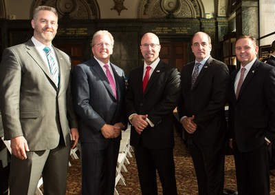 Chris Hale, Chairman & Co-founder, Victory Media (L), recognized Combined Insurance as the #1 Military Friendly Employer in the Country at an award ceremony held at the Chicago Cultural Center. Pictured with him from Combined Insurance (L to R); Doug Abercrombie, SVP, Chief Agency Officer; Brad Bennett, President; Art Kandarian, SVP, Business Development; and Joseph Pennington, National Military Program Manager.