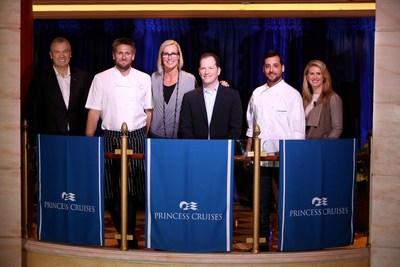Stein Kruse, CEO Princess Cruises (left) and Jan Swartz, President Princess Cruises (right) joined by partners Chef Curtis Stone, Designer Candice Olson, Sleep Expert Dr. Michael Breus and Chef Ernesto Uchimura who were together to announce the Come Back New Promise.