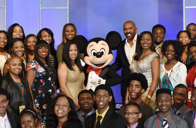 The graduating class of 2015 Disney Dreamers joins singer Yolanda Adams, entertainer Steve Harvey Mikki Taylor, editor-at-large for Essence Magazine, Michelle Ebanks, president of Essence Communications, Inc., Mickey Mouse, and Tracey D. Powell, executive champion of Disney Dreamers Academy. The ninth annual event, taking place March 3-6, 2016, at Walt Disney World Resort, is a career-inspiration program for high school students from across the U.S. and includes interactive workshops...