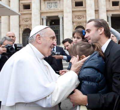 Rome, Italy - February 3, 2016: Risen star, Joseph Fiennes meets Pope Francis in St. Peter's Square, Vatican City.