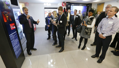 LG Electronics USA Senior Director of Sales Dan Smith provides media with a tour of the state-of-the-art Business Innovation Center at its grand opening on Wednesday, February 3, 2016, in Lincolnshire, IL. (Photos by Ross Dettman/AP Images for LG Electronics USA)