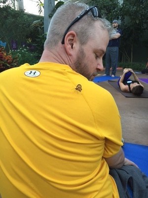 During the yoga outing, butterflies flew among the wounded veterans.