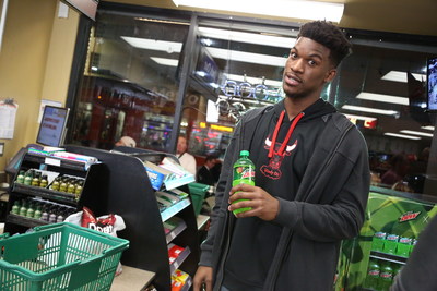 NBA star Jimmy Butler enjoys a Mountain Dew during the filming of 