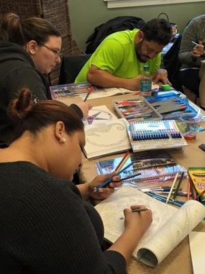 Injured service members enjoy color pencils and intricate designs.