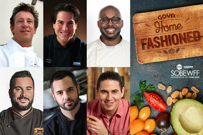 Left to right: Sean Brasel, executive chef and owner of Meat Market; Fernando Desa, Goya's executive chef; Richard Ingraham, personal chef to Dwayne Wade; Jose Mendin, executive chef of The Pubbelly Group; Richard Plasencia, chef of Baptist Health South Florida; and Chef James Tahhan, co-presenter of Telemundo's national morning show 