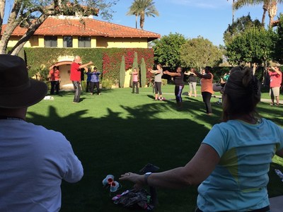 Caregivers of wounded veterans practice yoga in southern California