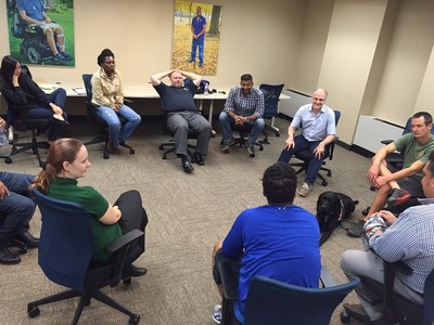 A group of injured service members participate in Life Stories workshop.