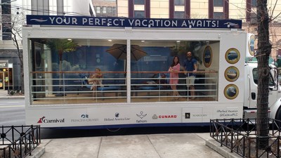Through Saturday, Carnival Corporation is "sailing" the streets of Chicago with a glass-bodied truck featuring a traveling cruise ship deck