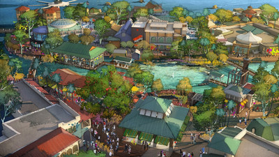 With a flowing spring as a centerpiece, Disney Springs will feature four outdoor neighborhoods including the two shown in an artist's conceptual rendering. The Town Center (lower portion of the image) will offer one-of-a-kind shopping and dining experiences along a promenade while The Landing (upper portion of the image) will include inspired dining and beautiful waterfront views. (Disney)